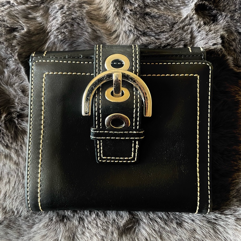 Coach Black Leather Wallet with Silver Buckle